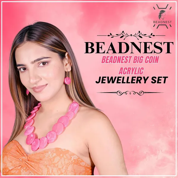Big_Coin_Acrylic_Necklace_Set_For_Women_Handmade_Bead_Statement_Necklace_With_Earrings_Fashion_Jewellery_For_Party_Wedding_Office_Ethnic_Casual_Wear_Premium_Gift_For_Women
