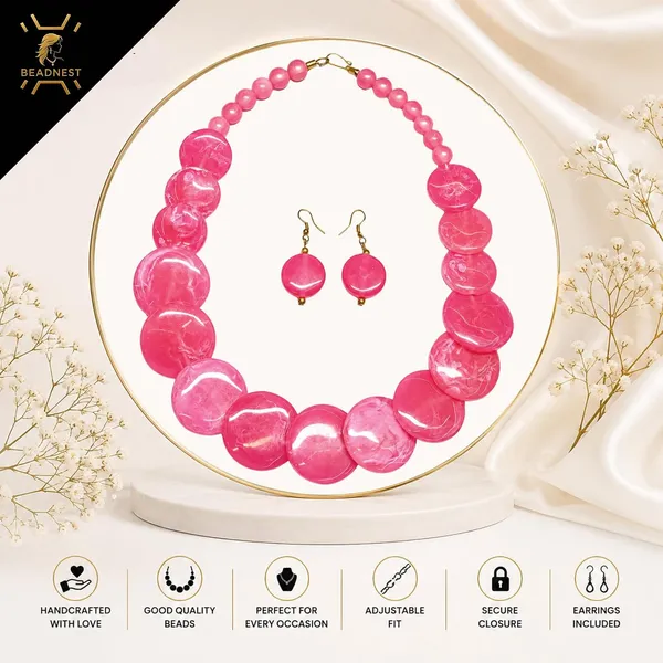 Big_Coin_Acrylic_Necklace_Set_For_Women_Handmade_Bead_Statement_Necklace_With_Earrings_Fashion_Jewellery_For_Party_Wedding_Office_Ethnic_Casual_Wear_Premium_Gift_For_Women