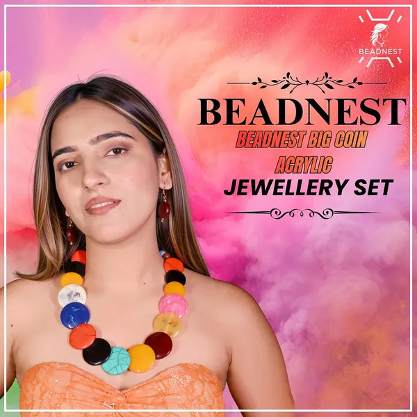 Big_Coin_Acrylic_Necklace_Set_For_Women_Handmade_Bead_Statement_Necklace_With_Earrings_Fashion_Jewellery_For_Party_Wedding_Office_Ethnic_Casual_Wear_Premium_Gift_For_Women