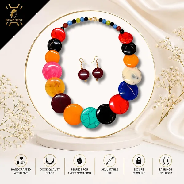 Big_Coin_Acrylic_Necklace_Set_For_Women_Handmade_Bead_Statement_Necklace_With_Earrings_Fashion_Jewellery_For_Party_Wedding_Office_Ethnic_Casual_Wear_Premium_Gift_For_Women