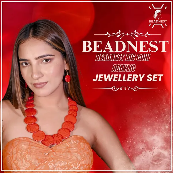 Big_Coin_Acrylic_Necklace_Set_For_Women_Handmade_Bead_Statement_Necklace_With_Earrings_Fashion_Jewellery_For_Party_Wedding_Office_Ethnic_Casual_Wear_Premium_Gift_For_Women