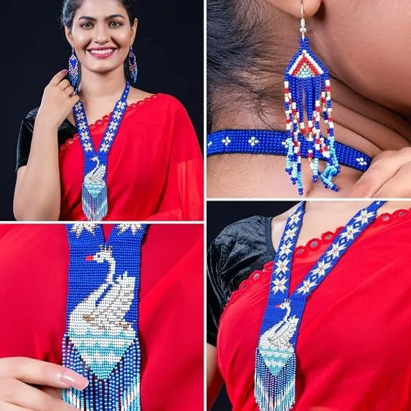 Chandair_Peacock_Handcrafted_Nature_Wildlife_Seed_Bead_Necklace_Earring_Set_Tribal_Boho_Long_Beaded_Jewellery_Ethnic_Statement_Necklace_For_Women_Navratri_Diwali_Gift
