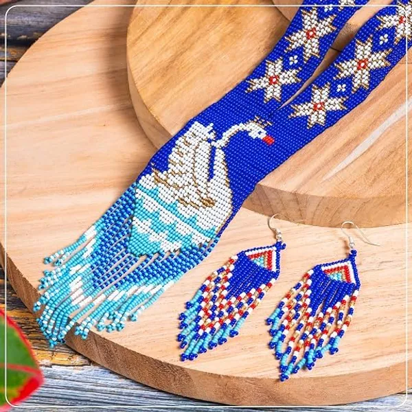 Chandair_Peacock_Handcrafted_Nature_Wildlife_Seed_Bead_Necklace_Earring_Set_Tribal_Boho_Long_Beaded_Jewellery_Ethnic_Statement_Necklace_For_Women_Navratri_Diwali_Gift