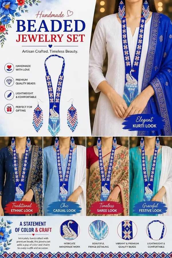 Chandair_Peacock_Handcrafted_Nature_Wildlife_Seed_Bead_Necklace_Earring_Set_Tribal_Boho_Long_Beaded_Jewellery_Ethnic_Statement_Necklace_For_Women_Navratri_Diwali_Gift