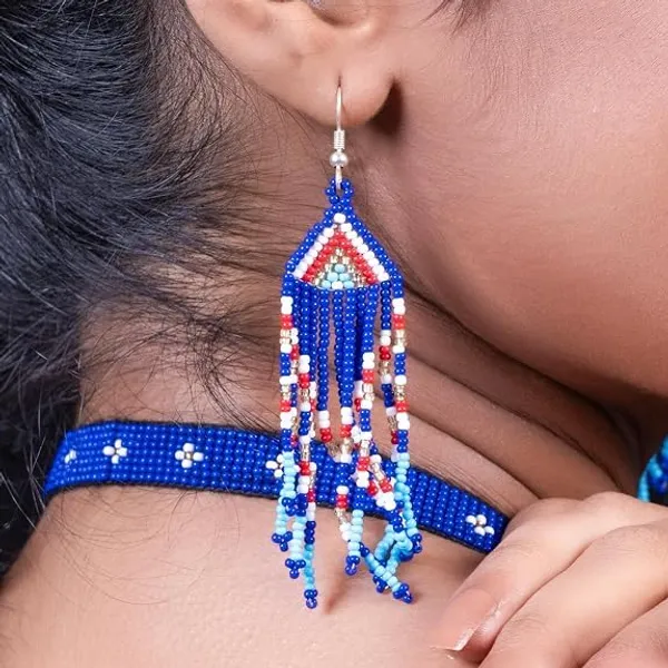 Chandair_Peacock_Handcrafted_Nature_Wildlife_Seed_Bead_Necklace_Earring_Set_Tribal_Boho_Long_Beaded_Jewellery_Ethnic_Statement_Necklace_For_Women_Navratri_Diwali_Gift