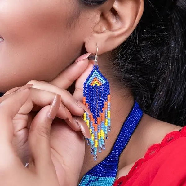 Chandair_Peacock_Handcrafted_Nature_Wildlife_Seed_Bead_Necklace_Earring_Set_Tribal_Boho_Long_Beaded_Jewellery_Ethnic_Statement_Necklace_For_Women_Navratri_Diwali_Gift