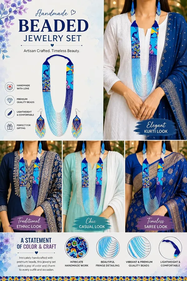 Chandair_Peacock_Handcrafted_Nature_Wildlife_Seed_Bead_Necklace_Earring_Set_Tribal_Boho_Long_Beaded_Jewellery_Ethnic_Statement_Necklace_For_Women_Navratri_Diwali_Gift