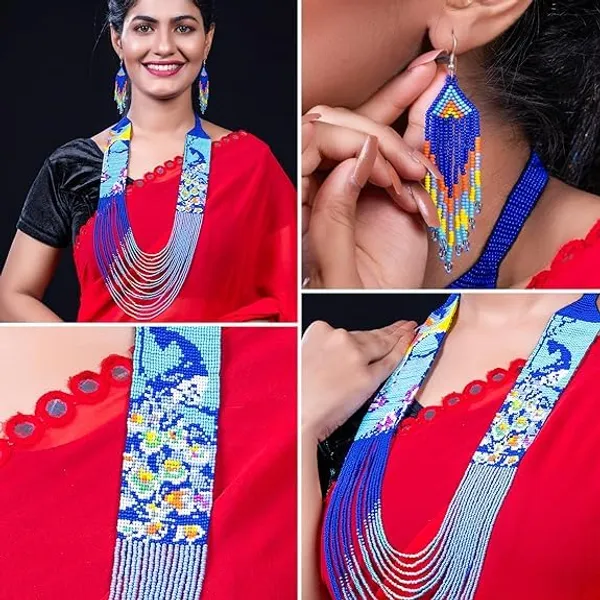 Chandair_Peacock_Handcrafted_Nature_Wildlife_Seed_Bead_Necklace_Earring_Set_Tribal_Boho_Long_Beaded_Jewellery_Ethnic_Statement_Necklace_For_Women_Navratri_Diwali_Gift