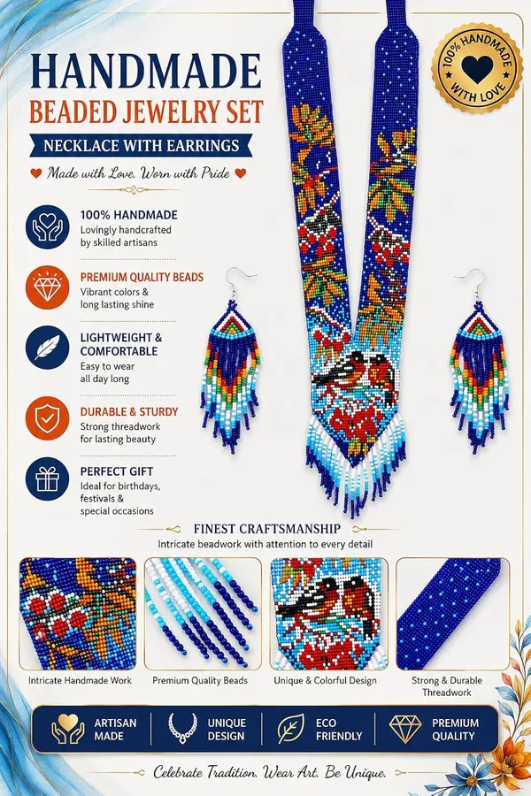Chandair_Peacock_Handcrafted_Nature_Wildlife_Seed_Bead_Necklace_Earring_Set_Tribal_Boho_Long_Beaded_Jewellery_Ethnic_Statement_Necklace_For_Women_Navratri_Diwali_Gift