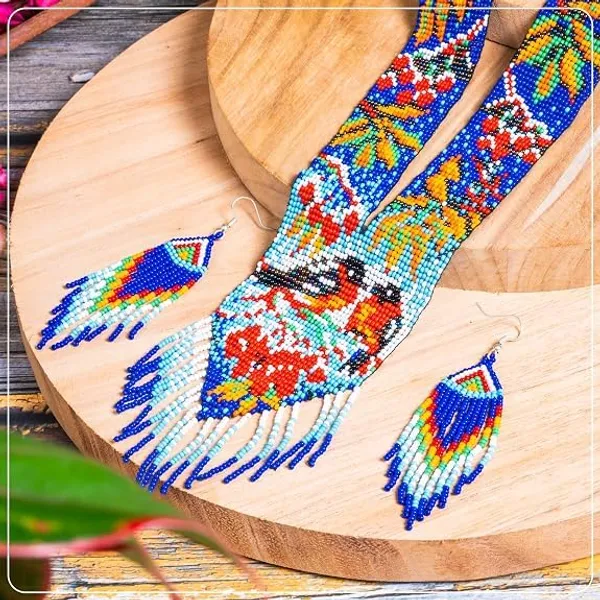 Chandair_Peacock_Handcrafted_Nature_Wildlife_Seed_Bead_Necklace_Earring_Set_Tribal_Boho_Long_Beaded_Jewellery_Ethnic_Statement_Necklace_For_Women_Navratri_Diwali_Gift