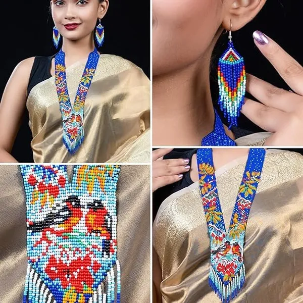 Chandair_Peacock_Handcrafted_Nature_Wildlife_Seed_Bead_Necklace_Earring_Set_Tribal_Boho_Long_Beaded_Jewellery_Ethnic_Statement_Necklace_For_Women_Navratri_Diwali_Gift