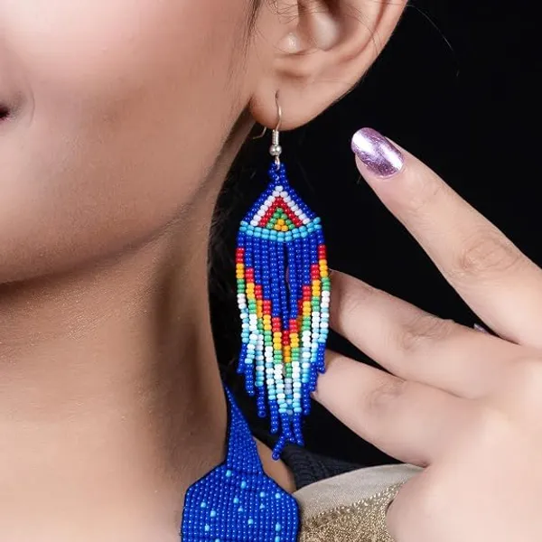 Chandair_Peacock_Handcrafted_Nature_Wildlife_Seed_Bead_Necklace_Earring_Set_Tribal_Boho_Long_Beaded_Jewellery_Ethnic_Statement_Necklace_For_Women_Navratri_Diwali_Gift