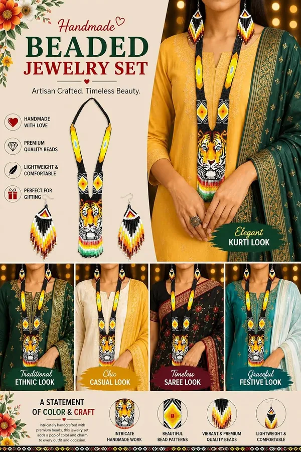 Chandair_Peacock_Handcrafted_Nature_Wildlife_Seed_Bead_Necklace_Earring_Set_Tribal_Boho_Long_Beaded_Jewellery_Ethnic_Statement_Necklace_For_Women_Navratri_Diwali_Gift