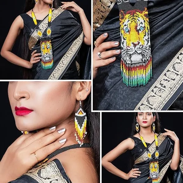 Chandair_Peacock_Handcrafted_Nature_Wildlife_Seed_Bead_Necklace_Earring_Set_Tribal_Boho_Long_Beaded_Jewellery_Ethnic_Statement_Necklace_For_Women_Navratri_Diwali_Gift