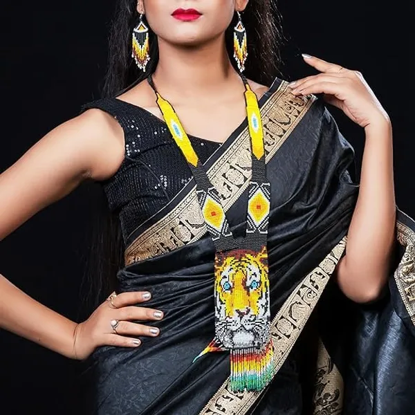 Chandair_Peacock_Handcrafted_Nature_Wildlife_Seed_Bead_Necklace_Earring_Set_Tribal_Boho_Long_Beaded_Jewellery_Ethnic_Statement_Necklace_For_Women_Navratri_Diwali_Gift