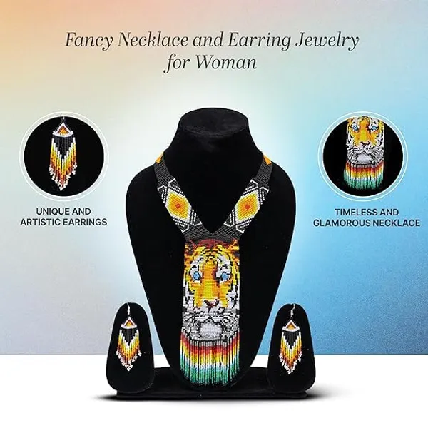 Chandair_Peacock_Handcrafted_Nature_Wildlife_Seed_Bead_Necklace_Earring_Set_Tribal_Boho_Long_Beaded_Jewellery_Ethnic_Statement_Necklace_For_Women_Navratri_Diwali_Gift