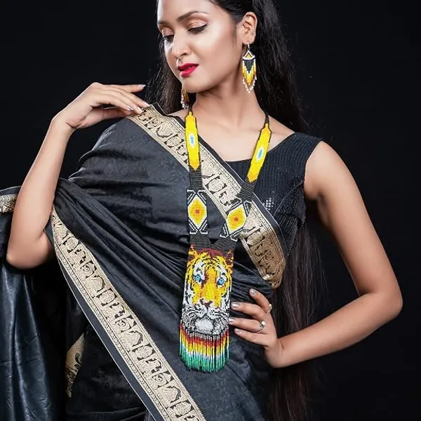 Chandair_Peacock_Handcrafted_Nature_Wildlife_Seed_Bead_Necklace_Earring_Set_Tribal_Boho_Long_Beaded_Jewellery_Ethnic_Statement_Necklace_For_Women_Navratri_Diwali_Gift