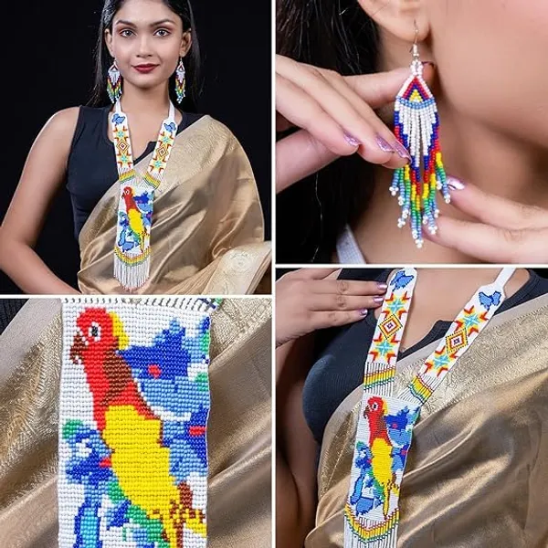 Chandair_Peacock_Handcrafted_Nature_Wildlife_Seed_Bead_Necklace_Earring_Set_Tribal_Boho_Long_Beaded_Jewellery_Ethnic_Statement_Necklace_For_Women_Navratri_Diwali_Gift