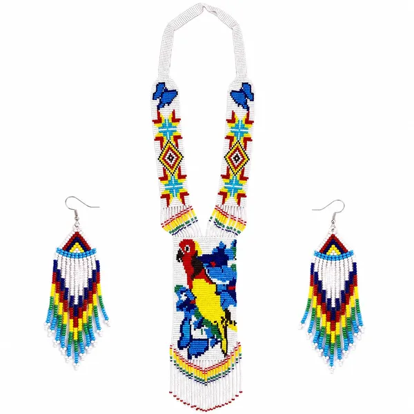 Chandair_Peacock_Handcrafted_Nature_Wildlife_Seed_Bead_Necklace_Earring_Set_Tribal_Boho_Long_Beaded_Jewellery_Ethnic_Statement_Necklace_For_Women_Navratri_Diwali_Gift