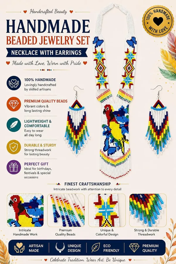 Chandair_Peacock_Handcrafted_Nature_Wildlife_Seed_Bead_Necklace_Earring_Set_Tribal_Boho_Long_Beaded_Jewellery_Ethnic_Statement_Necklace_For_Women_Navratri_Diwali_Gift
