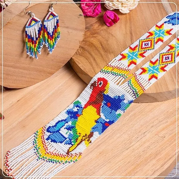 Chandair_Peacock_Handcrafted_Nature_Wildlife_Seed_Bead_Necklace_Earring_Set_Tribal_Boho_Long_Beaded_Jewellery_Ethnic_Statement_Necklace_For_Women_Navratri_Diwali_Gift