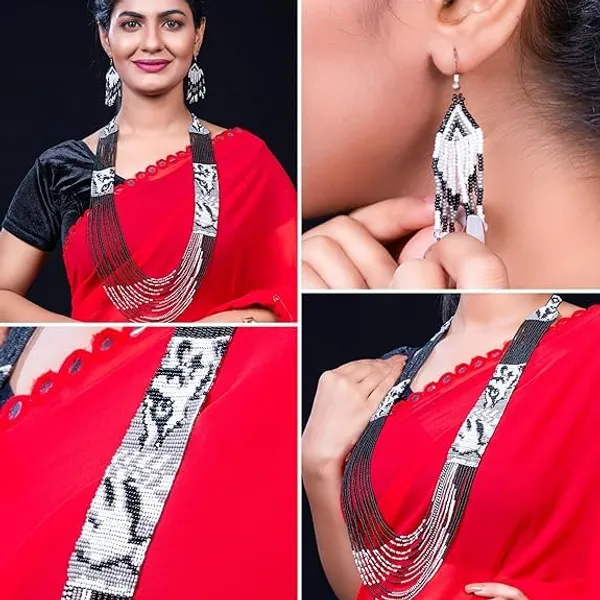 Chandair_Peacock_Handcrafted_Nature_Wildlife_Seed_Bead_Necklace_Earring_Set_Tribal_Boho_Long_Beaded_Jewellery_Ethnic_Statement_Necklace_For_Women_Navratri_Diwali_Gift
