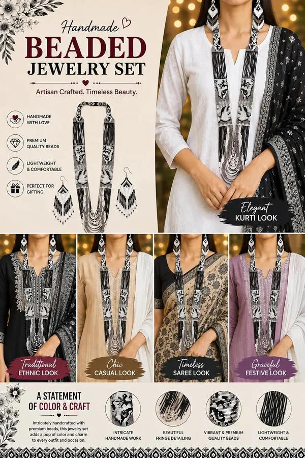 Chandair_Peacock_Handcrafted_Nature_Wildlife_Seed_Bead_Necklace_Earring_Set_Tribal_Boho_Long_Beaded_Jewellery_Ethnic_Statement_Necklace_For_Women_Navratri_Diwali_Gift