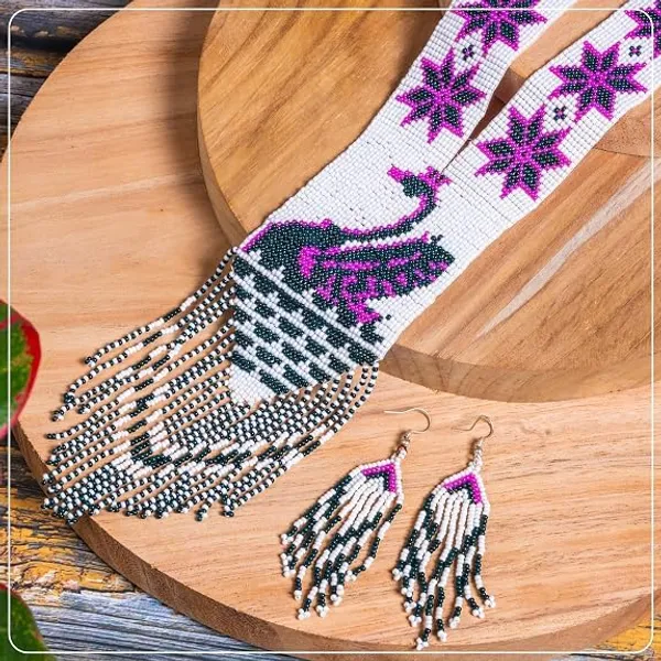 Chandair_Peacock_Handcrafted_Nature_Wildlife_Seed_Bead_Necklace_Earring_Set_Tribal_Boho_Long_Beaded_Jewellery_Ethnic_Statement_Necklace_For_Women_Navratri_Diwali_Gift