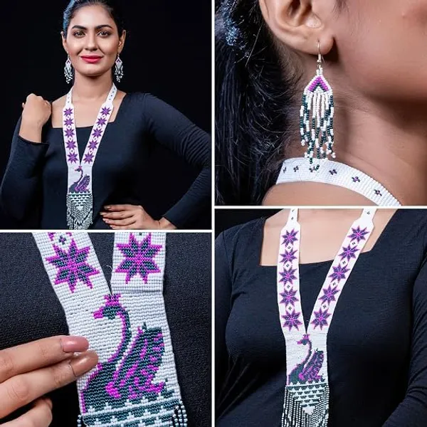 Chandair_Peacock_Handcrafted_Nature_Wildlife_Seed_Bead_Necklace_Earring_Set_Tribal_Boho_Long_Beaded_Jewellery_Ethnic_Statement_Necklace_For_Women_Navratri_Diwali_Gift
