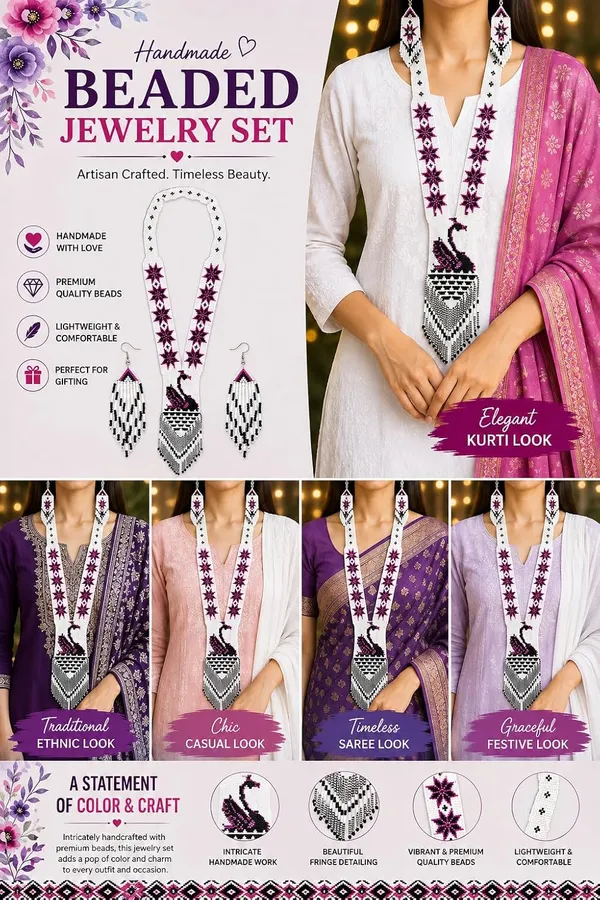 Chandair_Peacock_Handcrafted_Nature_Wildlife_Seed_Bead_Necklace_Earring_Set_Tribal_Boho_Long_Beaded_Jewellery_Ethnic_Statement_Necklace_For_Women_Navratri_Diwali_Gift