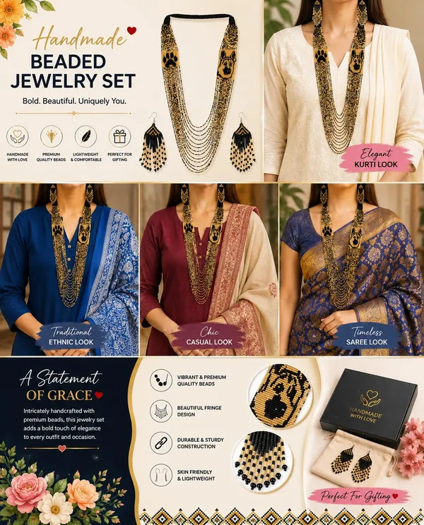 Chandair_Peacock_Handcrafted_Nature_Wildlife_Seed_Bead_Necklace_Earring_Set_Tribal_Boho_Long_Beaded_Jewellery_Ethnic_Statement_Necklace_For_Women_Navratri_Diwali_Gift