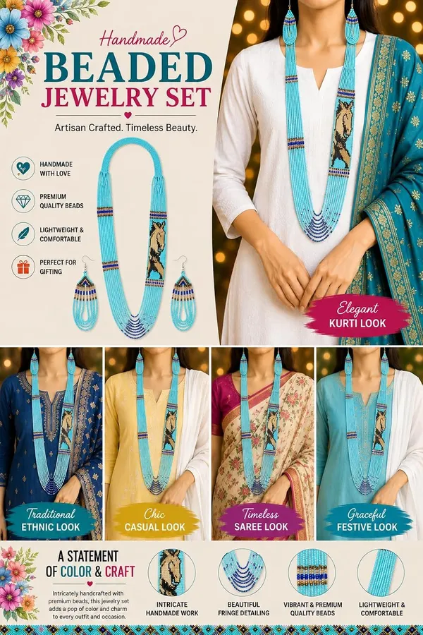 Chandair_Peacock_Handcrafted_Nature_Wildlife_Seed_Bead_Necklace_Earring_Set_Tribal_Boho_Long_Beaded_Jewellery_Ethnic_Statement_Necklace_For_Women_Navratri_Diwali_Gift