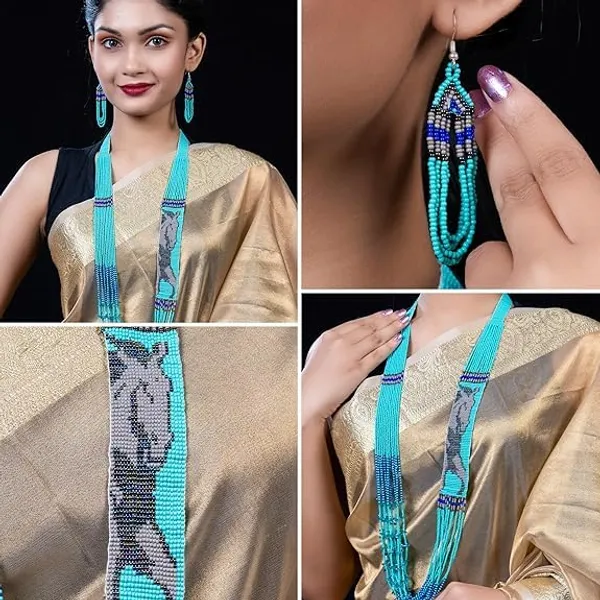 Chandair_Peacock_Handcrafted_Nature_Wildlife_Seed_Bead_Necklace_Earring_Set_Tribal_Boho_Long_Beaded_Jewellery_Ethnic_Statement_Necklace_For_Women_Navratri_Diwali_Gift