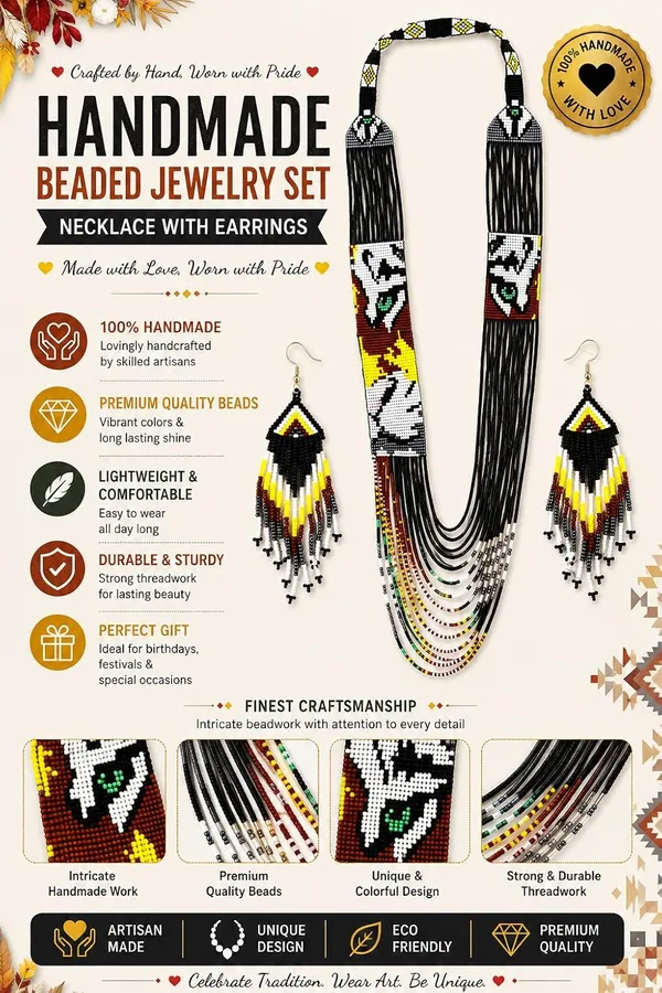 Chandair_Peacock_Handcrafted_Nature_Wildlife_Seed_Bead_Necklace_Earring_Set_Tribal_Boho_Long_Beaded_Jewellery_Ethnic_Statement_Necklace_For_Women_Navratri_Diwali_Gift