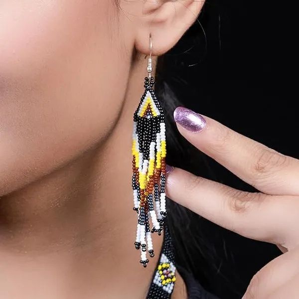 Chandair_Peacock_Handcrafted_Nature_Wildlife_Seed_Bead_Necklace_Earring_Set_Tribal_Boho_Long_Beaded_Jewellery_Ethnic_Statement_Necklace_For_Women_Navratri_Diwali_Gift