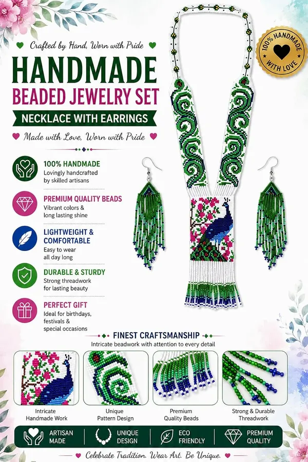 Chandair_Peacock_Handcrafted_Nature_Wildlife_Seed_Bead_Necklace_Earring_Set_Tribal_Boho_Long_Beaded_Jewellery_Ethnic_Statement_Necklace_For_Women_Navratri_Diwali_Gift