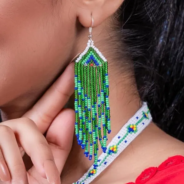 Chandair_Peacock_Handcrafted_Nature_Wildlife_Seed_Bead_Necklace_Earring_Set_Tribal_Boho_Long_Beaded_Jewellery_Ethnic_Statement_Necklace_For_Women_Navratri_Diwali_Gift