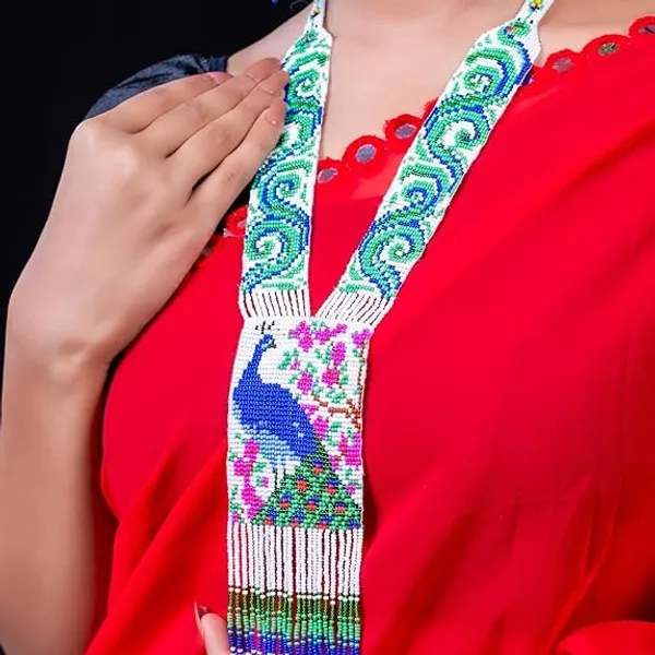 Chandair_Peacock_Handcrafted_Nature_Wildlife_Seed_Bead_Necklace_Earring_Set_Tribal_Boho_Long_Beaded_Jewellery_Ethnic_Statement_Necklace_For_Women_Navratri_Diwali_Gift