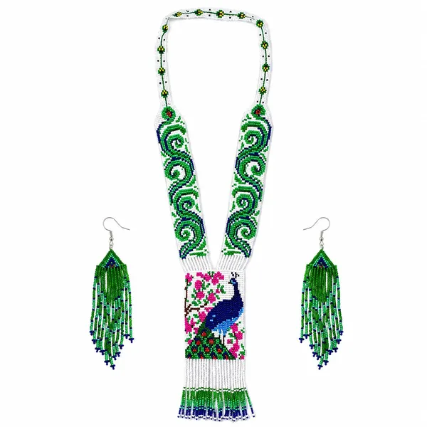 Chandair_Peacock_Handcrafted_Nature_Wildlife_Seed_Bead_Necklace_Earring_Set_Tribal_Boho_Long_Beaded_Jewellery_Ethnic_Statement_Necklace_For_Women_Navratri_Diwali_Gift
