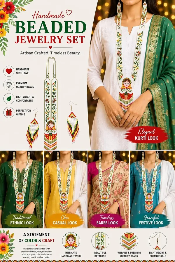 Chandair_Peacock_Handcrafted_Nature_Wildlife_Seed_Bead_Necklace_Earring_Set_Tribal_Boho_Long_Beaded_Jewellery_Ethnic_Statement_Necklace_For_Women_Navratri_Diwali_Gift