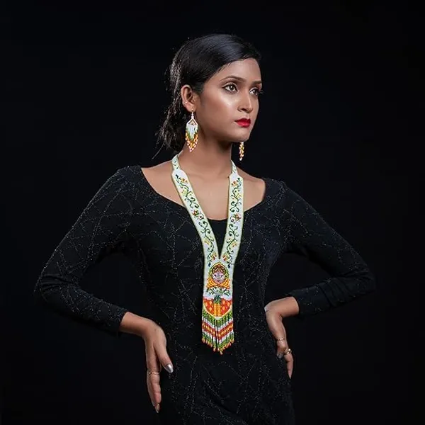 Chandair_Peacock_Handcrafted_Nature_Wildlife_Seed_Bead_Necklace_Earring_Set_Tribal_Boho_Long_Beaded_Jewellery_Ethnic_Statement_Necklace_For_Women_Navratri_Diwali_Gift