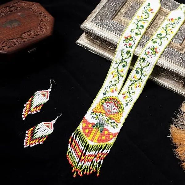 Chandair_Peacock_Handcrafted_Nature_Wildlife_Seed_Bead_Necklace_Earring_Set_Tribal_Boho_Long_Beaded_Jewellery_Ethnic_Statement_Necklace_For_Women_Navratri_Diwali_Gift