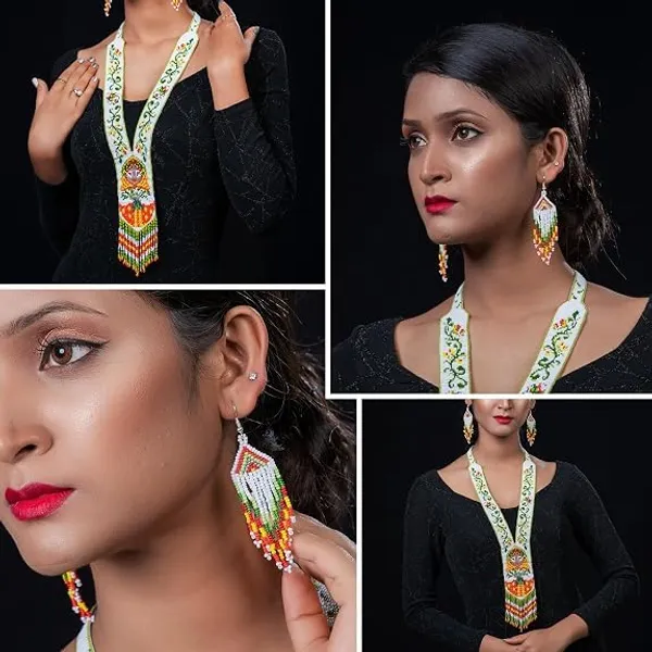 Chandair_Peacock_Handcrafted_Nature_Wildlife_Seed_Bead_Necklace_Earring_Set_Tribal_Boho_Long_Beaded_Jewellery_Ethnic_Statement_Necklace_For_Women_Navratri_Diwali_Gift