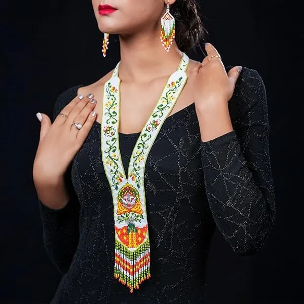 Chandair_Peacock_Handcrafted_Nature_Wildlife_Seed_Bead_Necklace_Earring_Set_Tribal_Boho_Long_Beaded_Jewellery_Ethnic_Statement_Necklace_For_Women_Navratri_Diwali_Gift