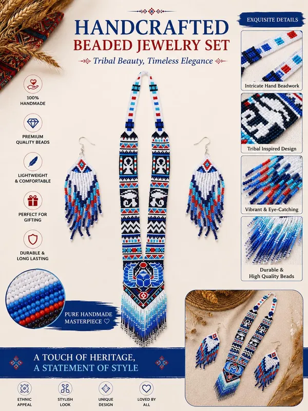 Chandair_Peacock_Handcrafted_Nature_Wildlife_Seed_Bead_Necklace_Earring_Set_Tribal_Boho_Long_Beaded_Jewellery_Ethnic_Statement_Necklace_For_Women_Navratri_Diwali_Gift