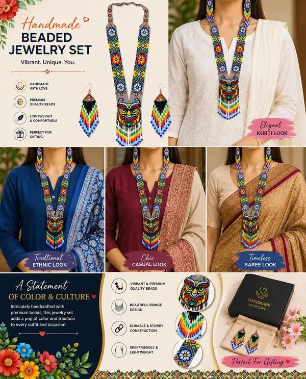 Chandair_Peacock_Handcrafted_Nature_Wildlife_Seed_Bead_Necklace_Earring_Set_Tribal_Boho_Long_Beaded_Jewellery_Ethnic_Statement_Necklace_For_Women_Navratri_Diwali_Gift
