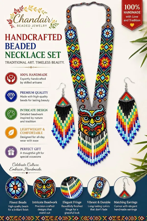 Chandair_Peacock_Handcrafted_Nature_Wildlife_Seed_Bead_Necklace_Earring_Set_Tribal_Boho_Long_Beaded_Jewellery_Ethnic_Statement_Necklace_For_Women_Navratri_Diwali_Gift