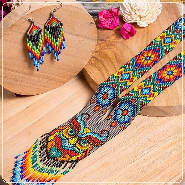 Chandair_Peacock_Handcrafted_Nature_Wildlife_Seed_Bead_Necklace_Earring_Set_Tribal_Boho_Long_Beaded_Jewellery_Ethnic_Statement_Necklace_For_Women_Navratri_Diwali_Gift