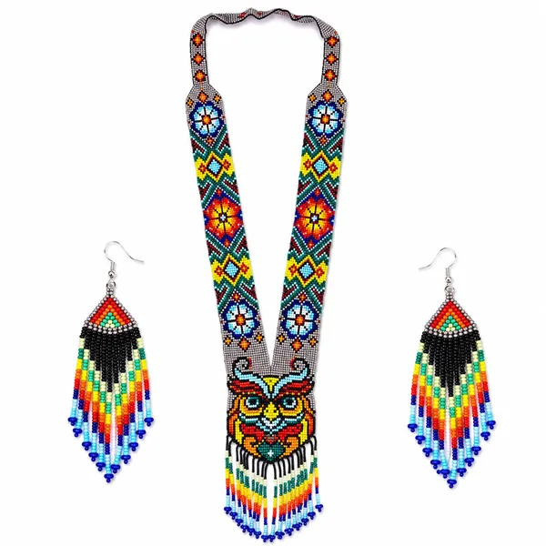 Chandair_Peacock_Handcrafted_Nature_Wildlife_Seed_Bead_Necklace_Earring_Set_Tribal_Boho_Long_Beaded_Jewellery_Ethnic_Statement_Necklace_For_Women_Navratri_Diwali_Gift