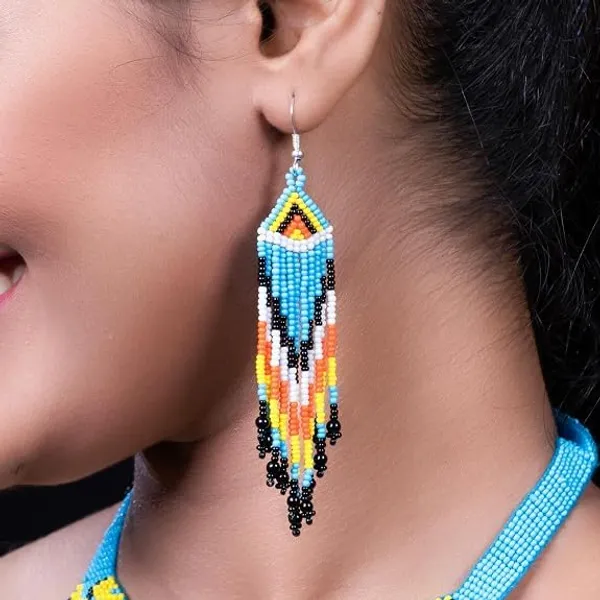 Chandair_Peacock_Handcrafted_Nature_Wildlife_Seed_Bead_Necklace_Earring_Set_Tribal_Boho_Long_Beaded_Jewellery_Ethnic_Statement_Necklace_For_Women_Navratri_Diwali_Gift